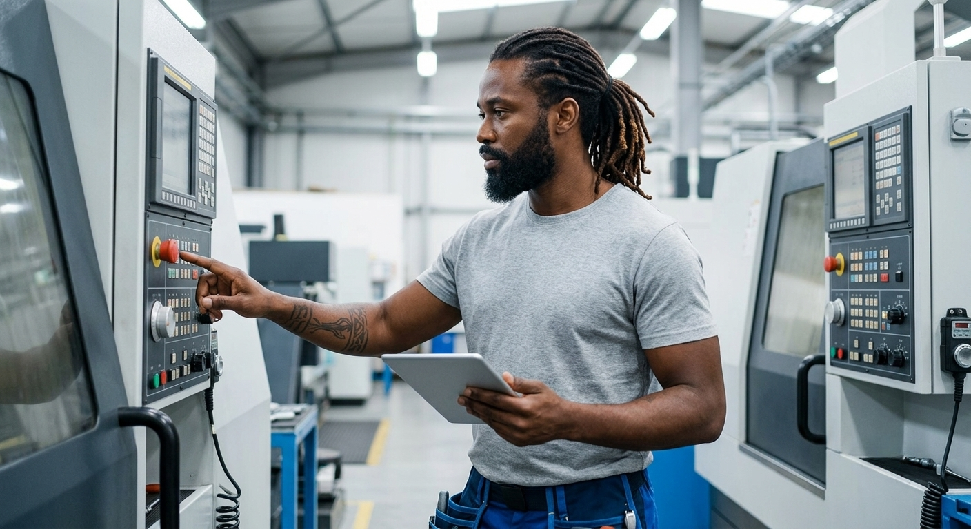 Engineer operating a precision CNC machine